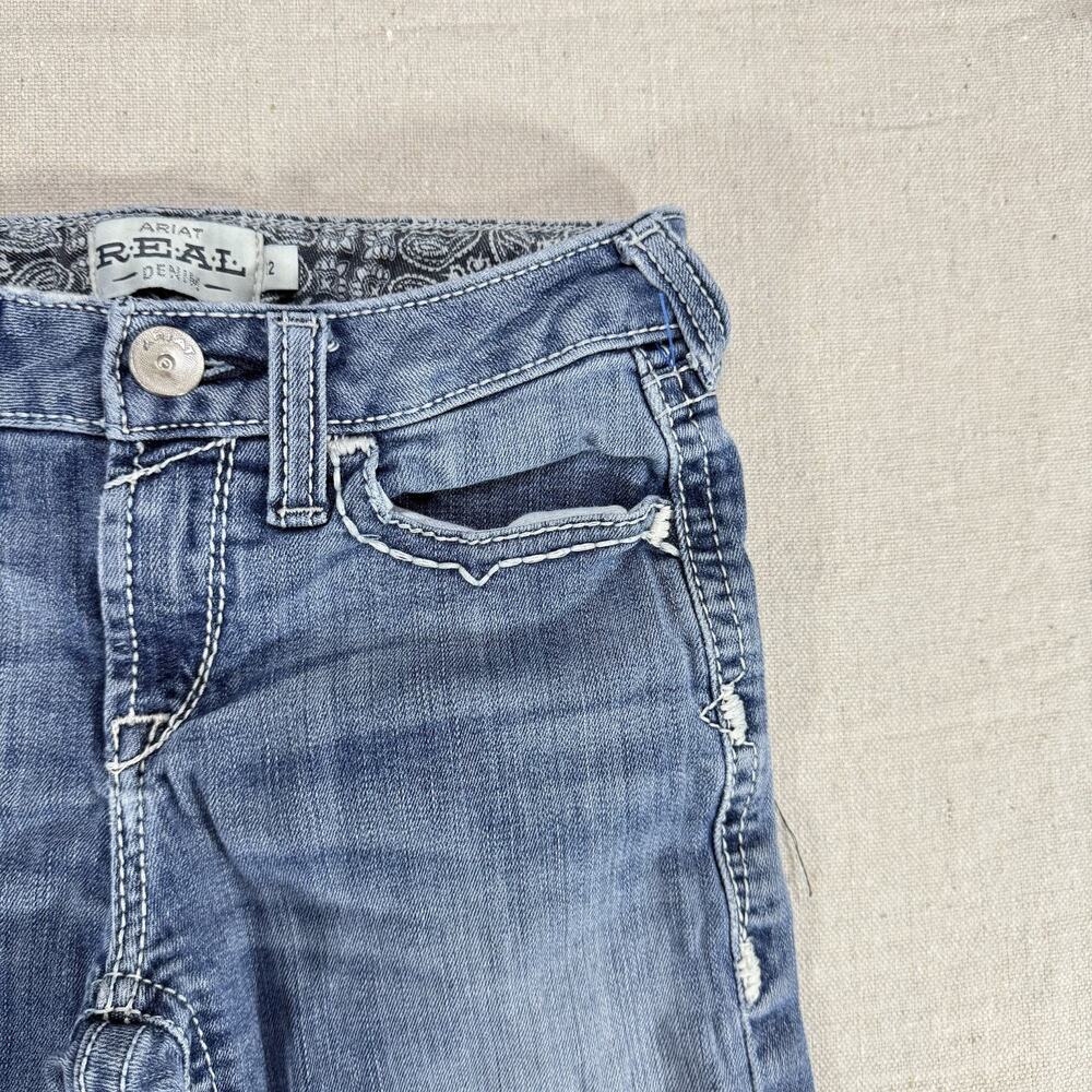 Ariat REAL Girls Boot Cut Jeans Size 12 Light Wash Distressed Western Denim - Picture 3 of 11